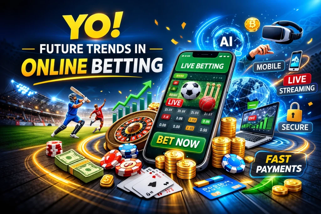 Future trends in online betting with AI, mobile betting, and YoBook logo