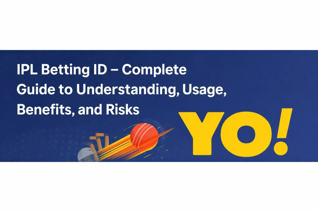 IPL Betting ID complete guide banner with YO logo cricket ball and betting concept