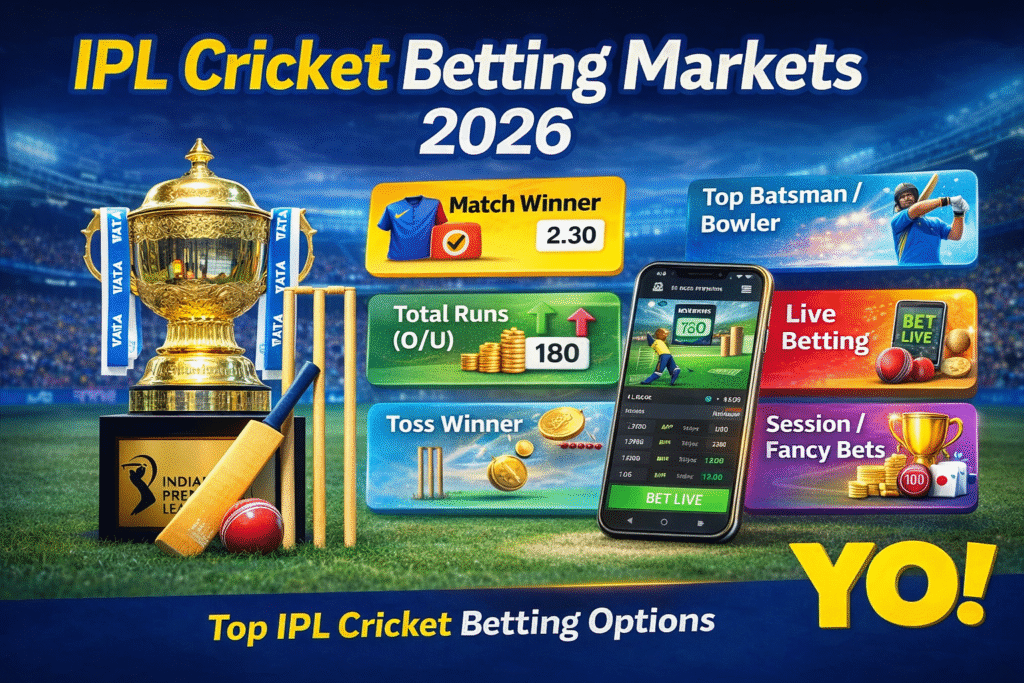 IPL Cricket Betting Markets 2026 with YO Logo