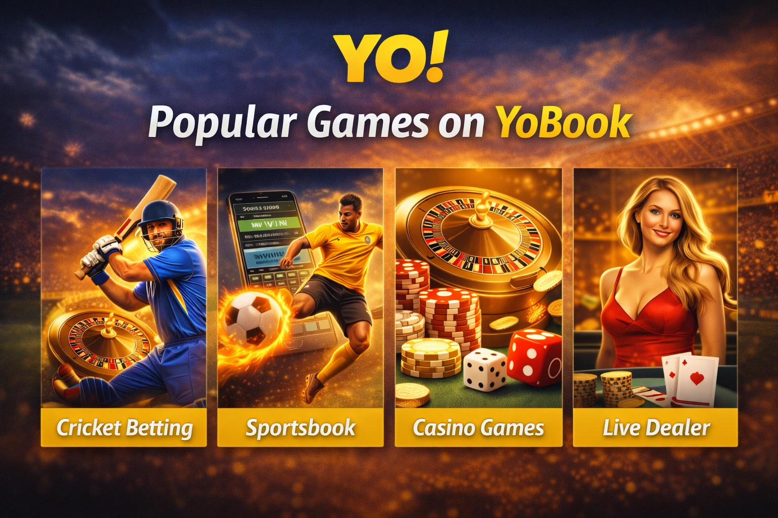 Popular games on YoBook including cricket betting sportsbook casino games and live dealer