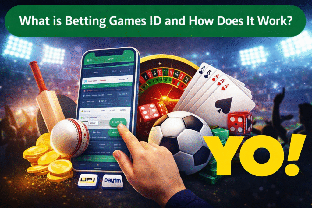 What is Betting Games ID 2026 explained with Yo logo showing online betting account, sports betting and casino games platform