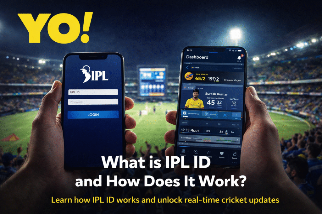 What is IPL ID and how it works with YO logo cricket app dashboard live IPL score interface