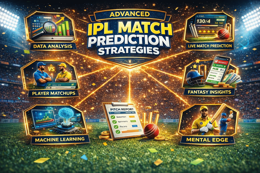 Advanced IPL match prediction strategies including data analysis player matchups AI prediction and live match insights