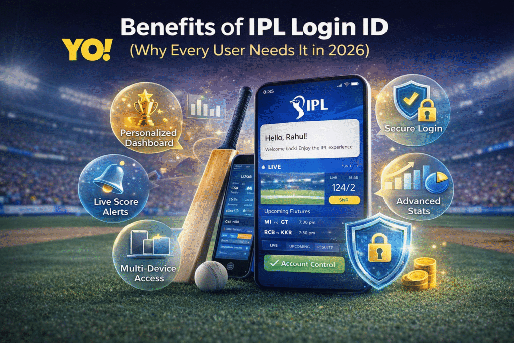 Benefits of IPL Login ID 2026 with dashboard features live score alerts secure login and YO logo